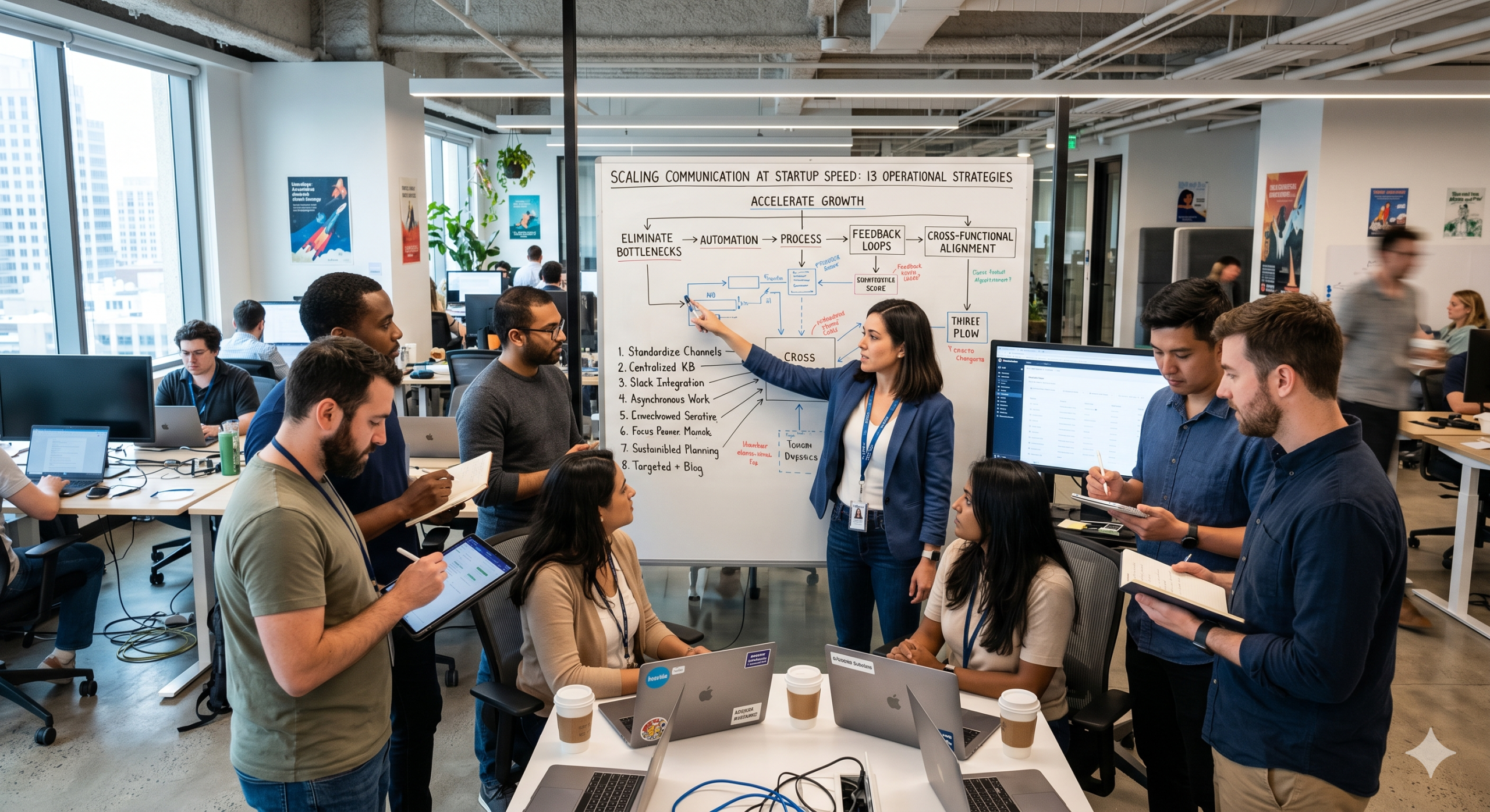 Industrial risk management team reviewing operational processes, risk controls, and workflow improvements in a collaborative workplace environment