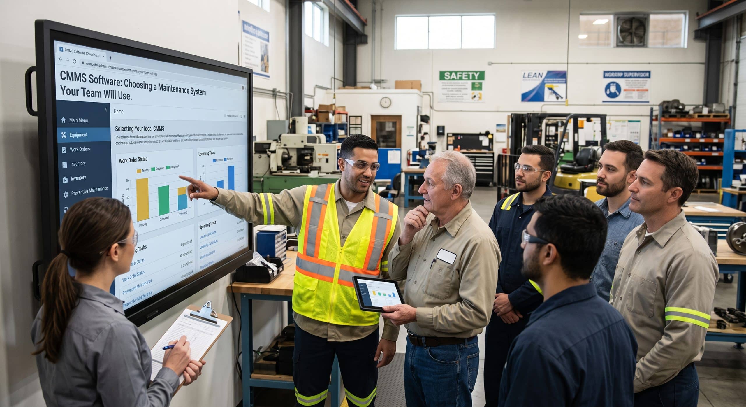 CMMS software dashboard used by a maintenance team to manage equipment and work orders