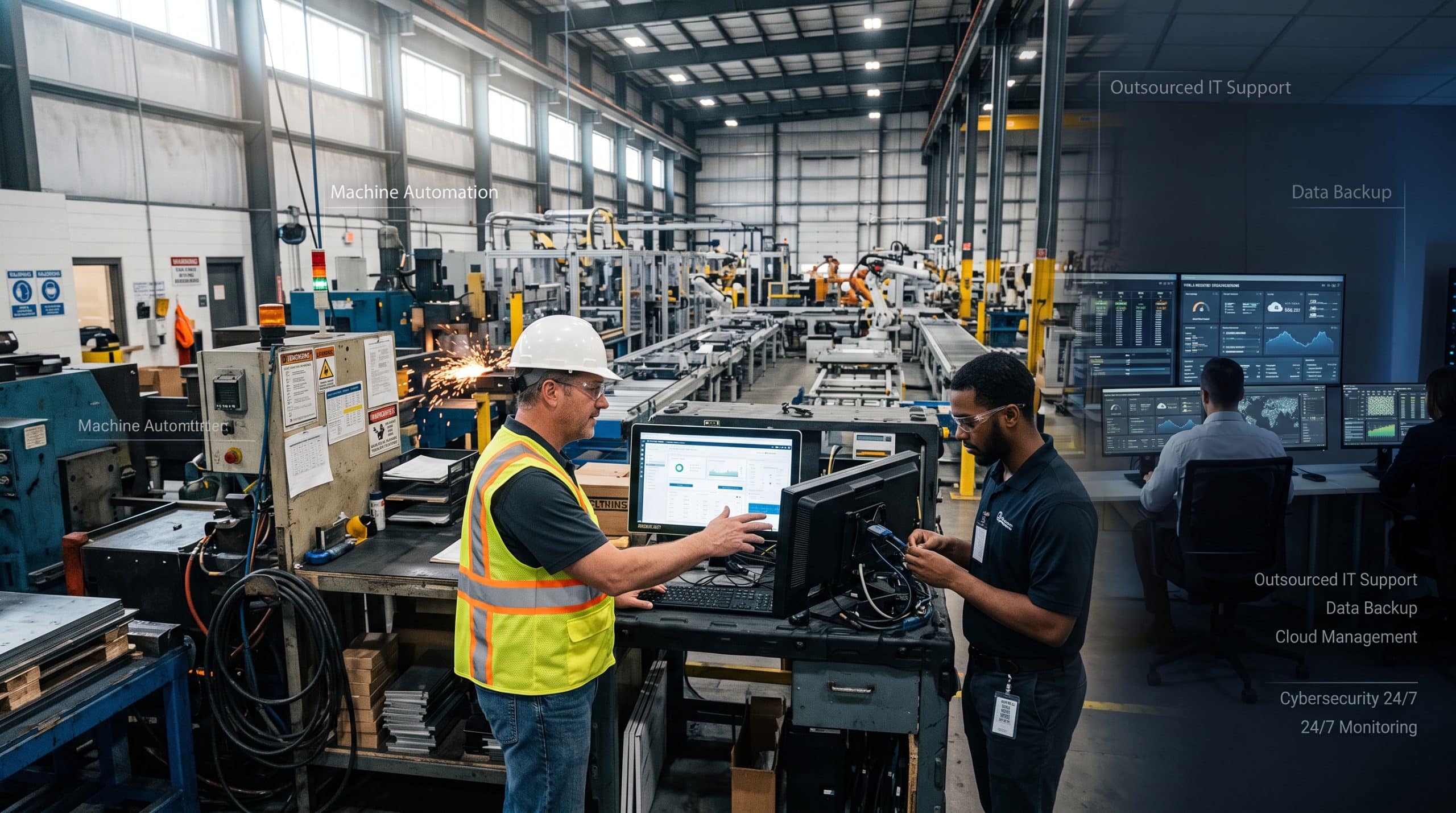 Managed IT services supporting manufacturing operations with automation and cybersecurity